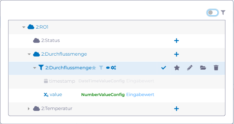 manubes: Auswahl einer von OPC UA-Datenpunkten als Datenquelle für Visualisierungen