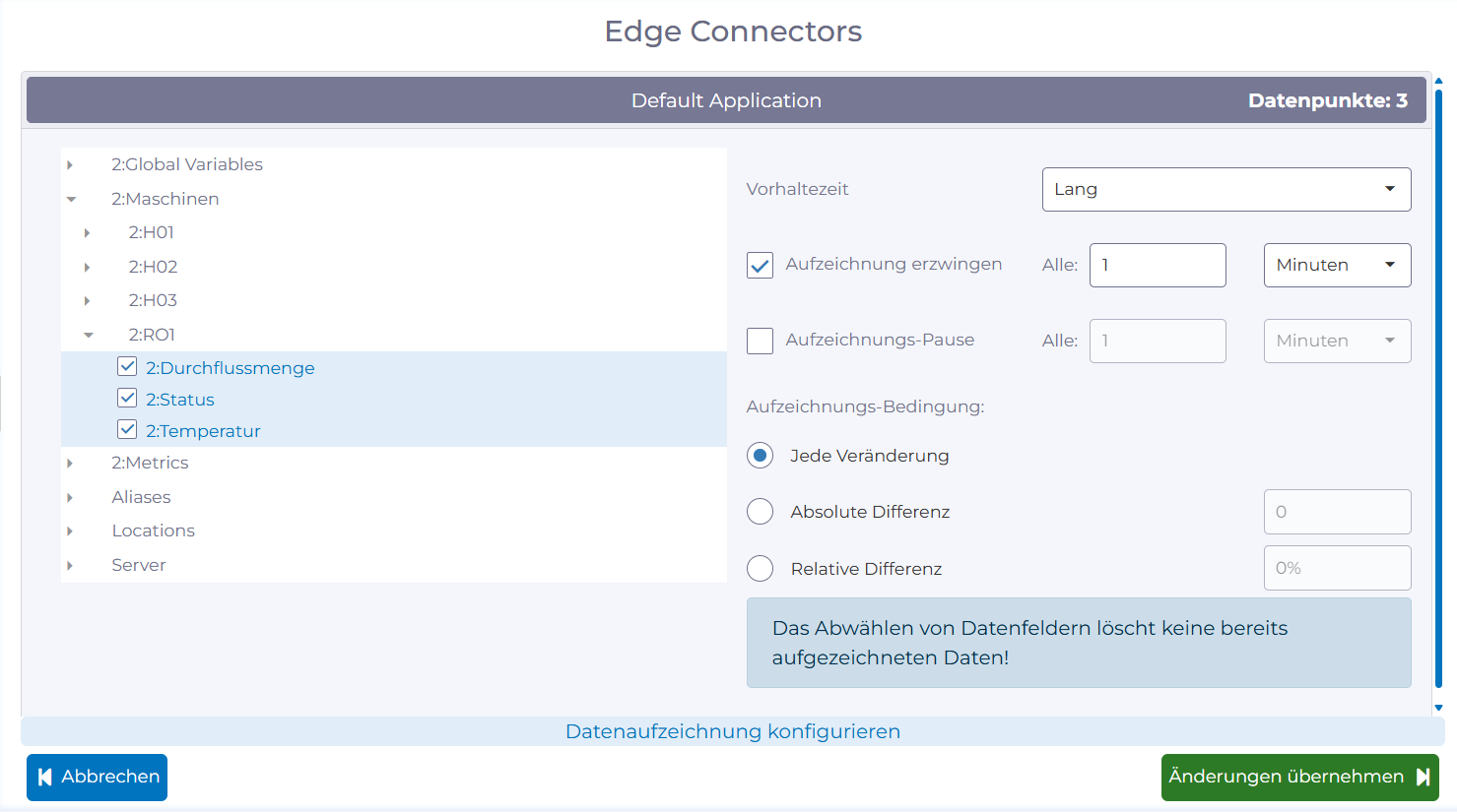 manubes als OPC UA Client: Datenaufzeichnung konfigurieren