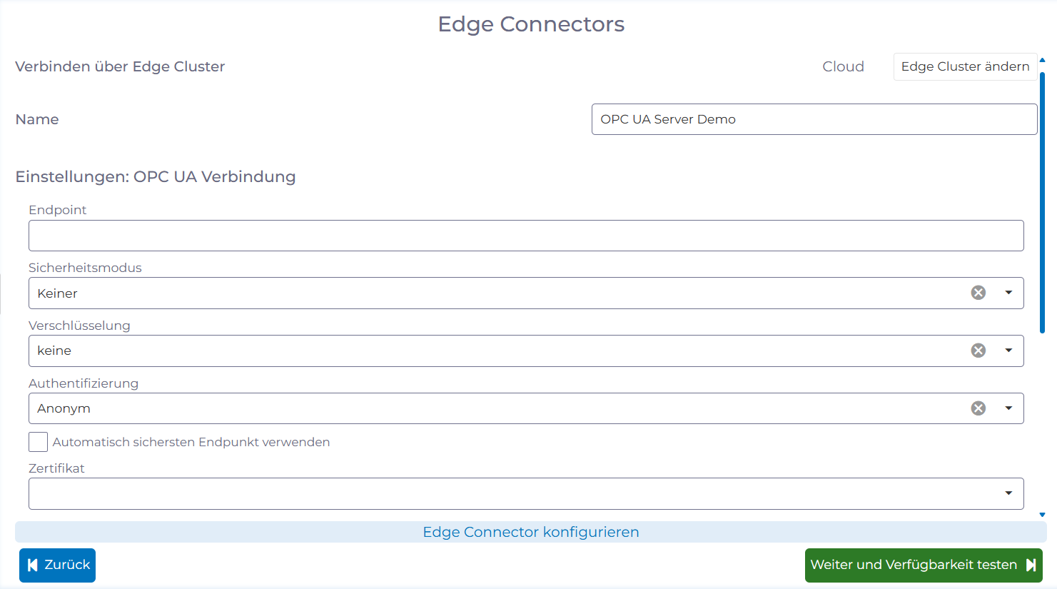 manubes als OPC UA Client: Verbindung konfigurieren